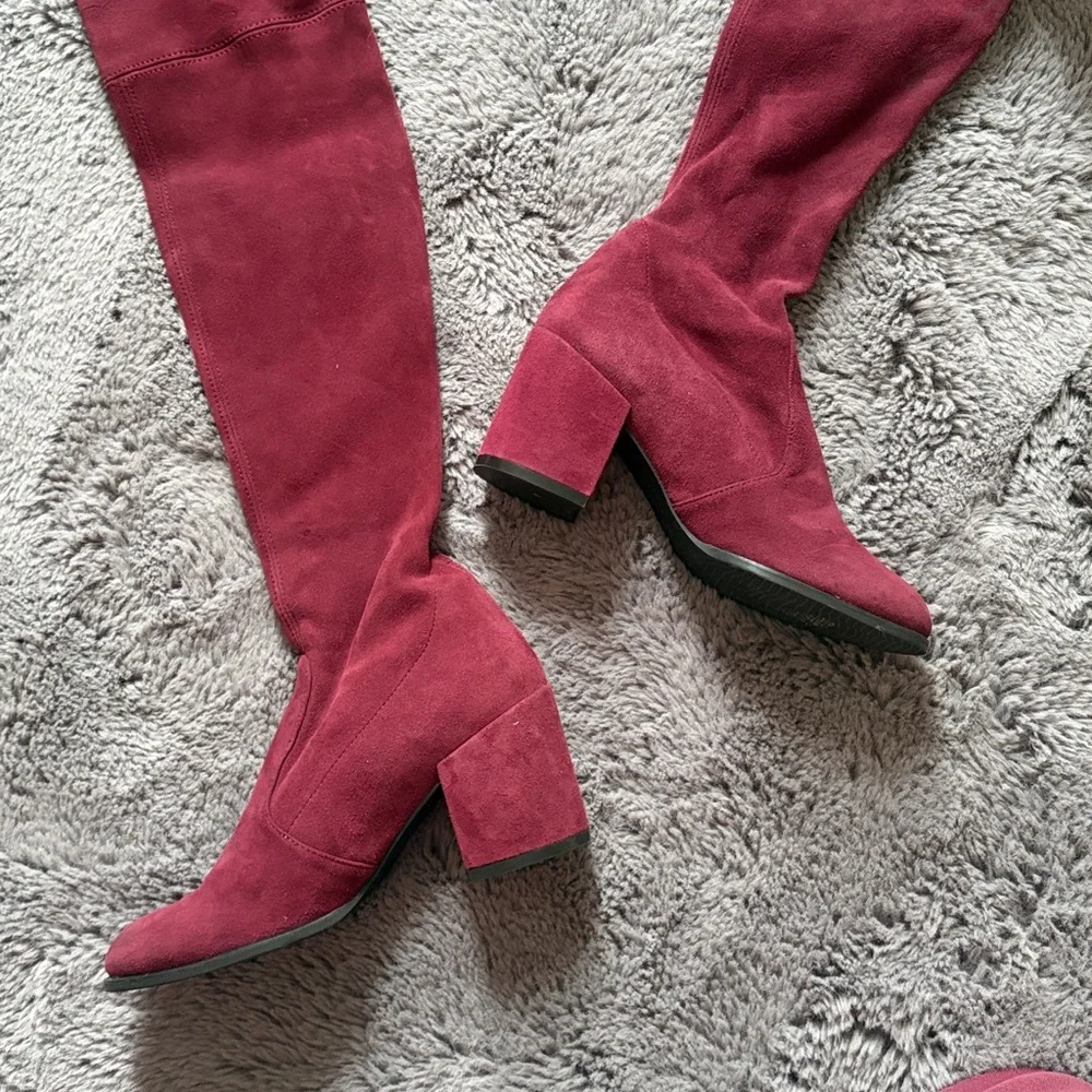 Stuart Weitzman Tieland Over The Knee Heeled Cabernet Suede Boot